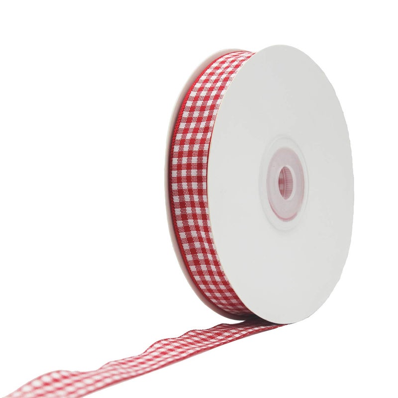 DAYEDZ Red and White Gingham Ribbon, 5/8" x 25Yd Roll Picnic Craft Red Buffalo Ribbon for Crafts Hair Accessories and Christmas Gift Wrapping,5/8 Inch Polyester Woven Edge +60" Tape Measurement - Image 3